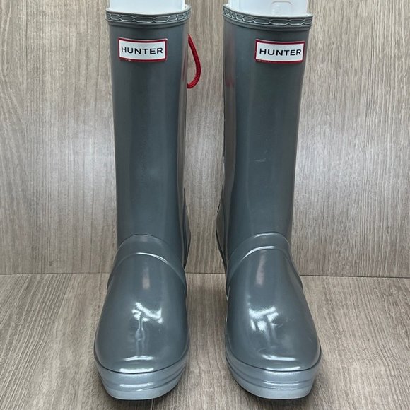Hunter Rain Boots Womens Size 7 Verbier Tall Lace Up Detail Wedge Rubber Gray - Picture 2 of 10
